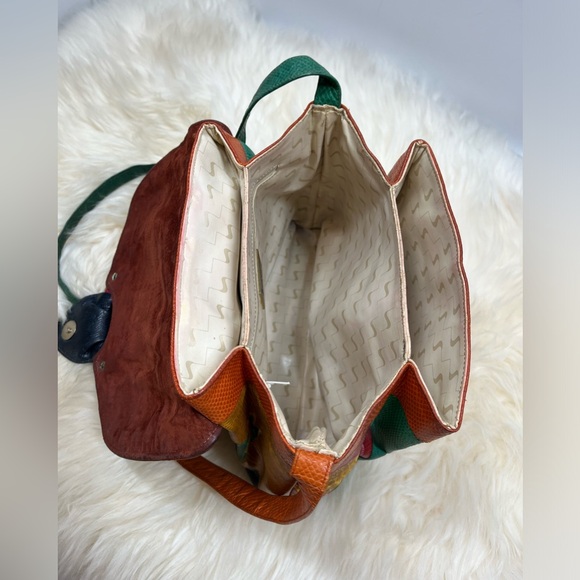 Vintage Sharif 1980s Genuine Leather and Snake Color-blockShoulder Bag - Picture 9 of 17